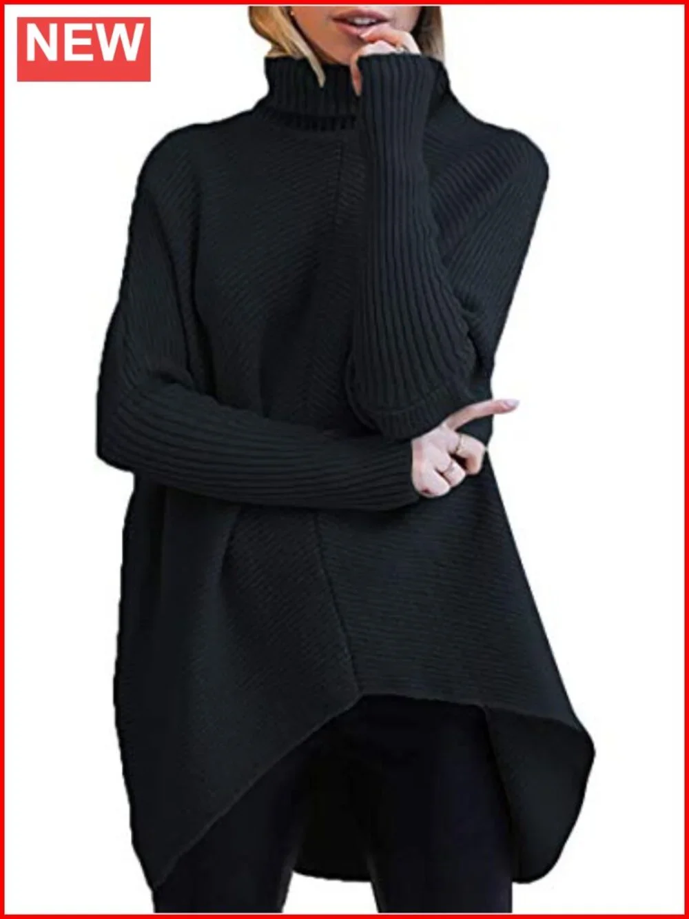 Oversized Turtleneck Batwing Sleeve Tunic Sweater Fall Winter Pullover